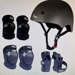 Skateboarding Helmet With Knee Pads, Elbow Pads and Wrist Guards