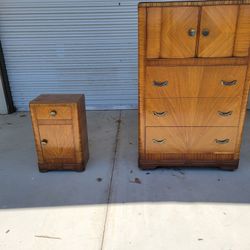 Beautiful Solid Wood Vintage Waterfall Style Dresser With Matching Nightstand 