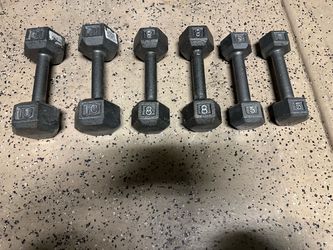 Cast Iron Hex Dumbbells Set 5, 8, 10 lb Pairs