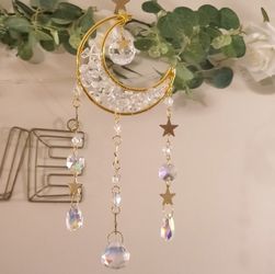 Hanging Aura Crystal Moon Suncatcher Decoration