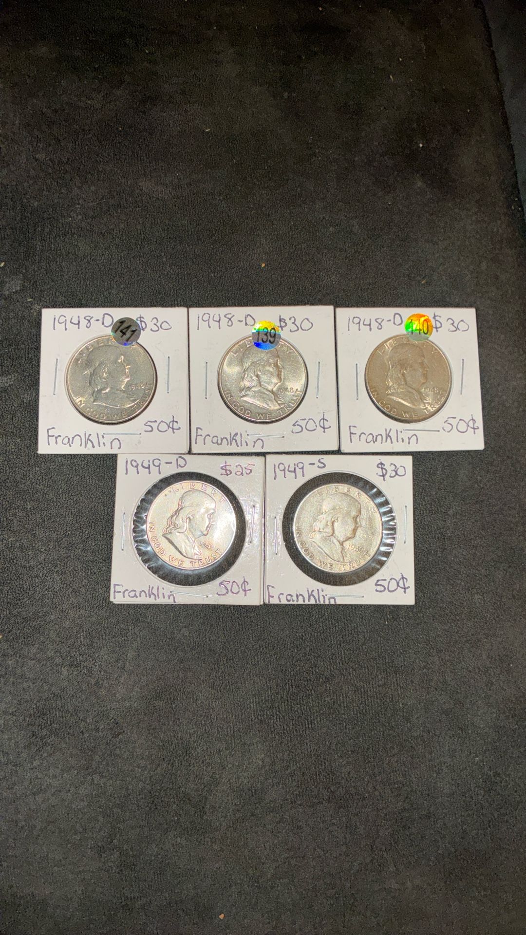 5 Franklin Silver Half Dollars