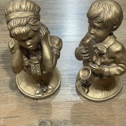 Vintage Pair of Gold Boy and Girl 1971 Kendrick Bust
