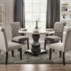  💥 BLACKFRIDAY 💥 Brand New Rustic Light Grey , Antique Black Genuine Marble 5pc Dining Table Set 