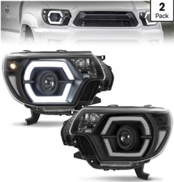 LED Projector DRL Headlight Assembly Fit for 12-15 Tacoma (Black/Clear)