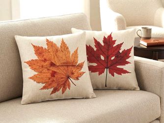 Autumn Fall Leaf Throw Pillow Covers - Orange -17”x17”