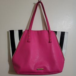 Juicy Couture Women's Large Hot Pink, Black And White Striped Purse/Tote Bag Size: 12in Tall  