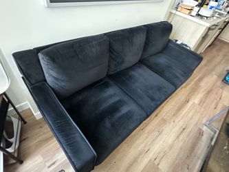 Black Faux Velvet 3-Seat Sofa