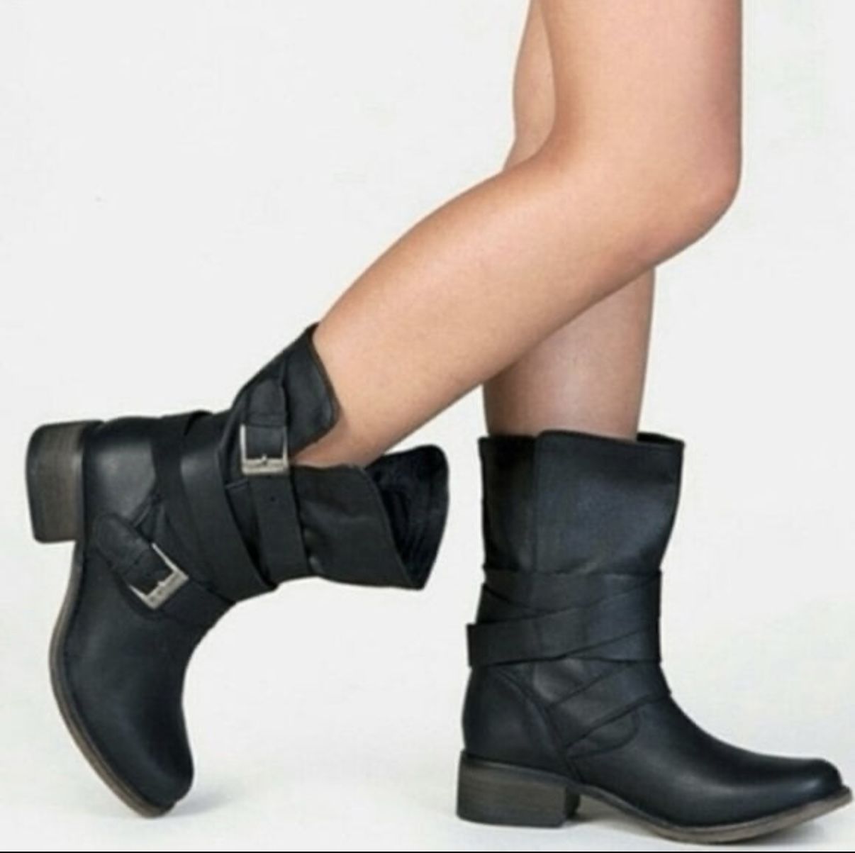 Steve Madden Mid-Calf Belted Moto Boots