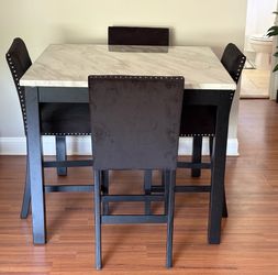 Modern Marble Dining Table Set w/ 4 Chairs
