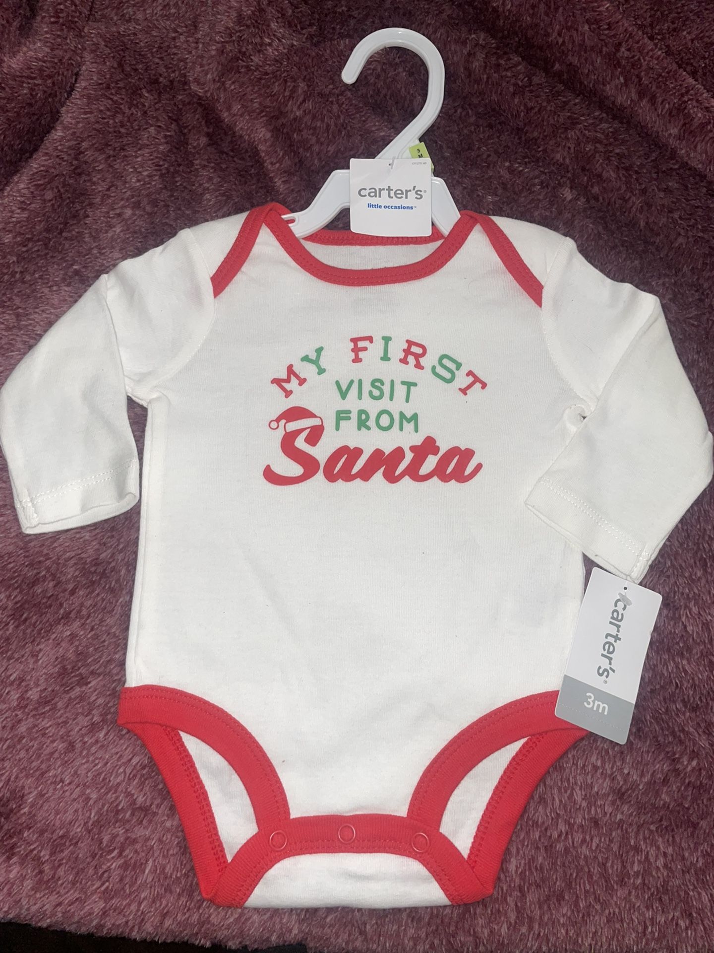 Brand New Baby Boy Or Girl First Visit From Santa Onesie 3 Month
