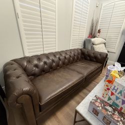 Pottery Barn Chesterfield Top Grained Leather Grand Sofa