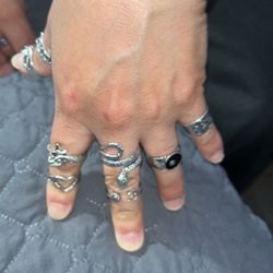 Vintage Silver Open Punk Rings for Men Women, 24PCS Adjustable Rings, Alt Rings, Chunky Silver Rings, Bulky Rings, Hippie Rings ,Cool Gothic Ring,Stat