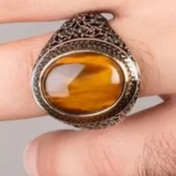 MENS FASHION NEW SIZE 10 CLASSIC STRIPED TIGER EYE  SILVER RING