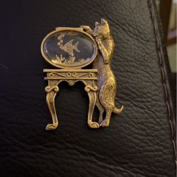 Vintage Brooch Of Cat With Fish Bowl