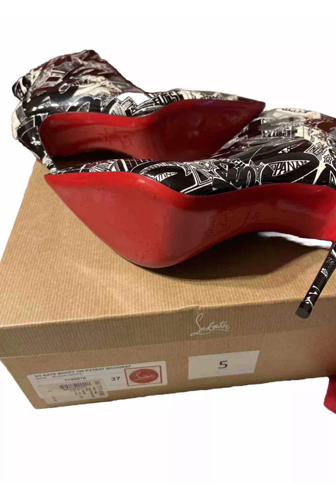 Christian Louboutin So Kate 100 Booty Patent Nicograf Graffiti Booties Size 7