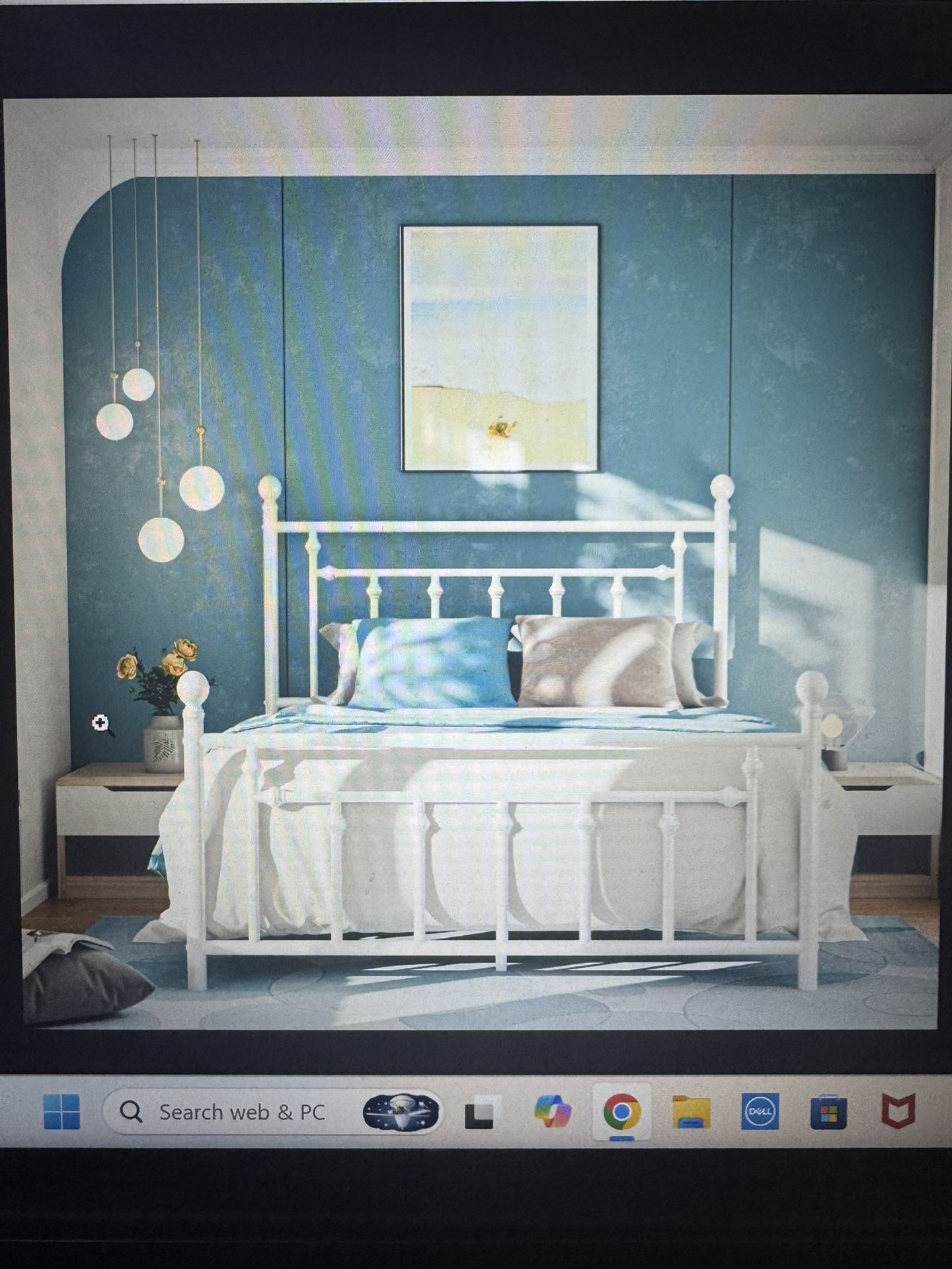 Queen White Metal Bed Frame