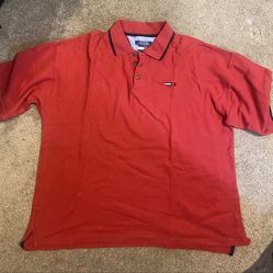 TOMMY JEANS Red Collared Short Sleeve Polo Shirt Size XL