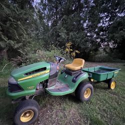 John Deere LA100 Mower Lawnmower w/ Pull Behind Trailer