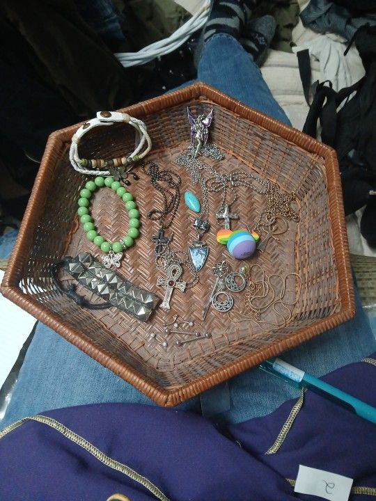 A Lot Of Jewelry , 7 Necklace's, 3 Bracelet 'S ,ear Ribgs One Key Chain Some Boby Piercing 