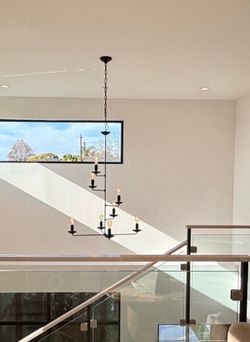 Modern 8-Light Staircase Chandelier – Matte Black – $300