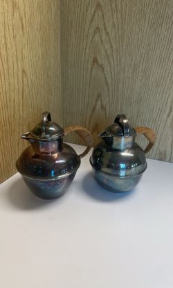 Silver Plated Tea Pots W/rattan Handles