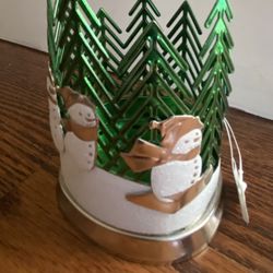 Bath & Body Works Snowmen Pine Trees Candle Votive Holder Green Winter
