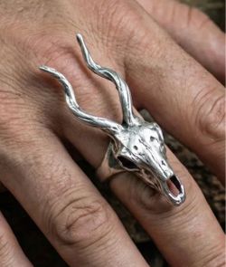 Silver Deer Skull Statement Ring