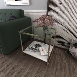 Glass Top Faux Marble End Table, Side Table
