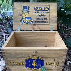 Mr Peanut 80 yr Anniversary /Happy Birthday Wooden Storage Box  Rare Planters  Worth $200, you can probably resale it and make some money if you are w