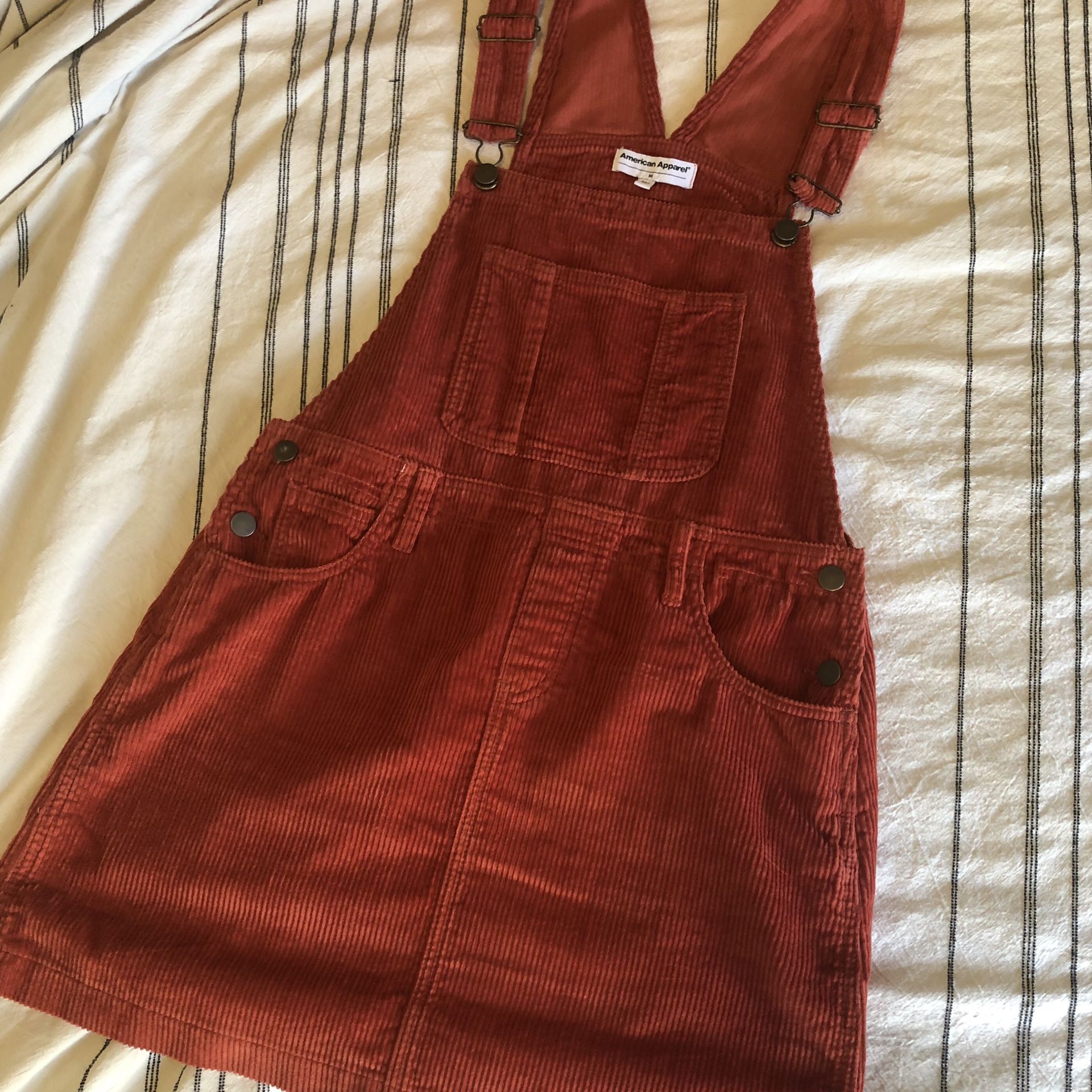 American Apparel Brick Red Corduroy Overall Dress