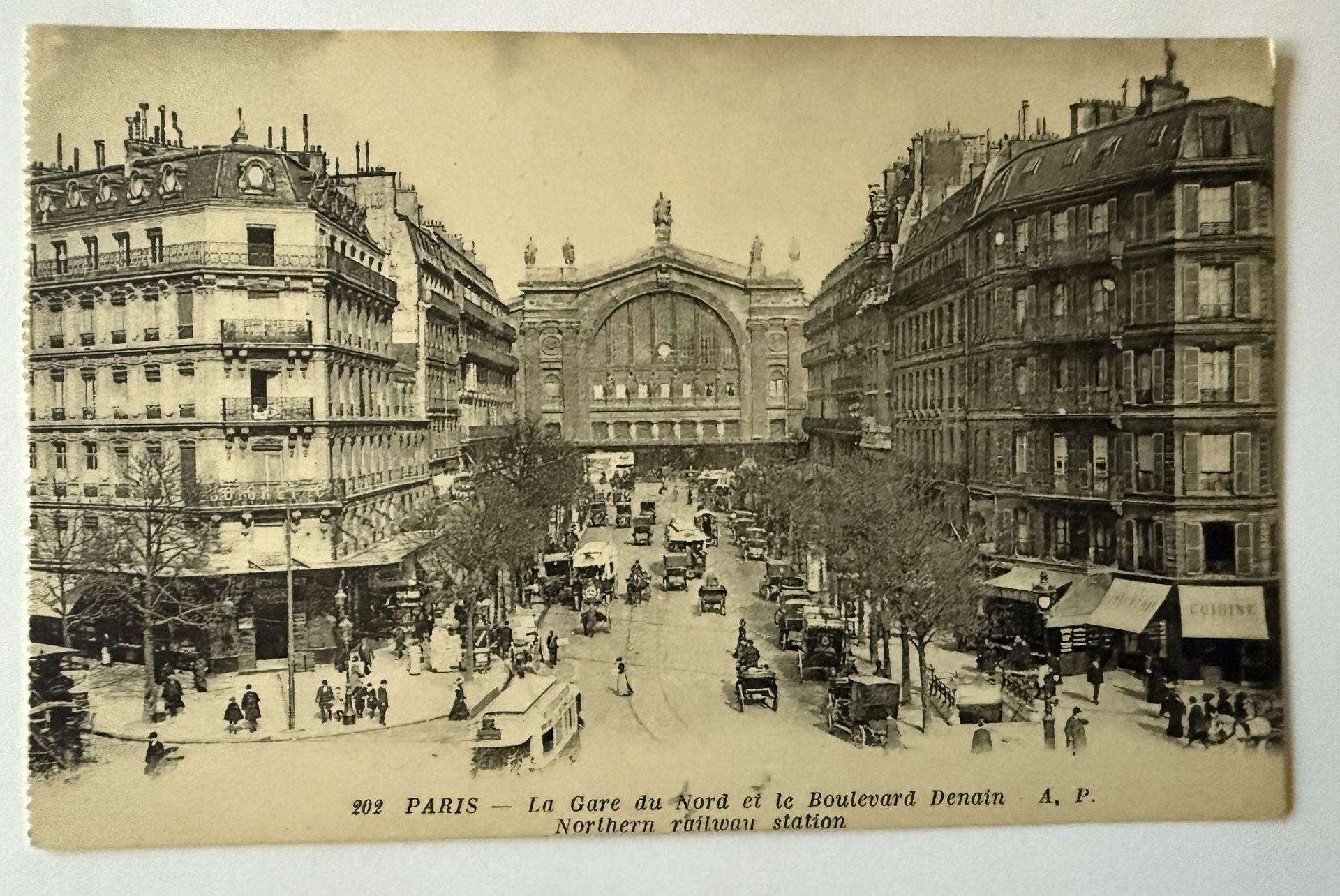 Antique postcard: France Paris Gare du Nord et Boulevard de Denain North Station  1924 Like new
