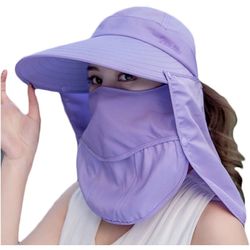 Women Wide Brim UPF50+ Sun Hat,UV Protection Fishing Hats, Foldable Ponytail Hat, with Detachable Flap