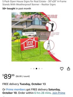 Brand new 5 pack waterproof open house signs for real state