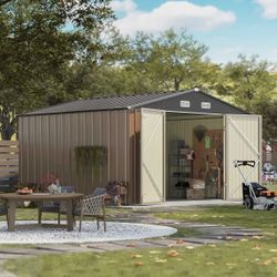 Brand New In Box, Patiowell 10x12 Metal Shed With An Optional Floor Base. 