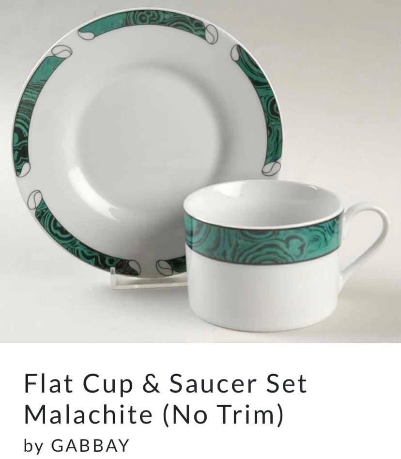 RETRO 90’s ~ MALACHITE GABBAY Cup & Saucer Sets By Gabbay Mint Condition Vintage