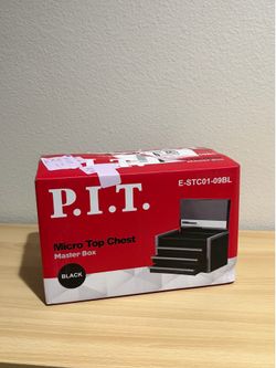 P.I.T. Mini Tool Box 8.6"W X 4.6"D, Portable 3 Drawer Steel Stackable Black Tool Box with Magnetic Tab Locking