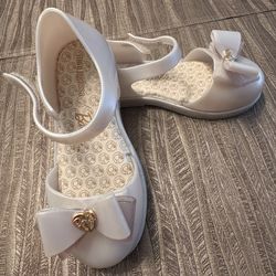Mini Melissa Metallic Amy X. Barbie Sandals, White 