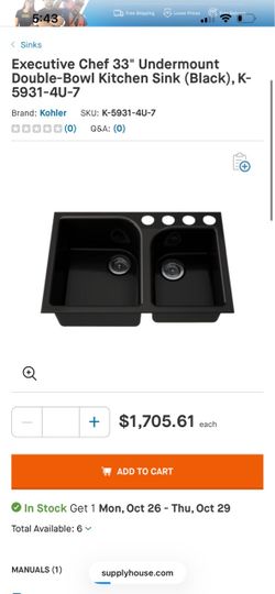 Executive Chef 33" Undermount Double-Bowl Kitchen Sink (Black), K-5931-4U-7