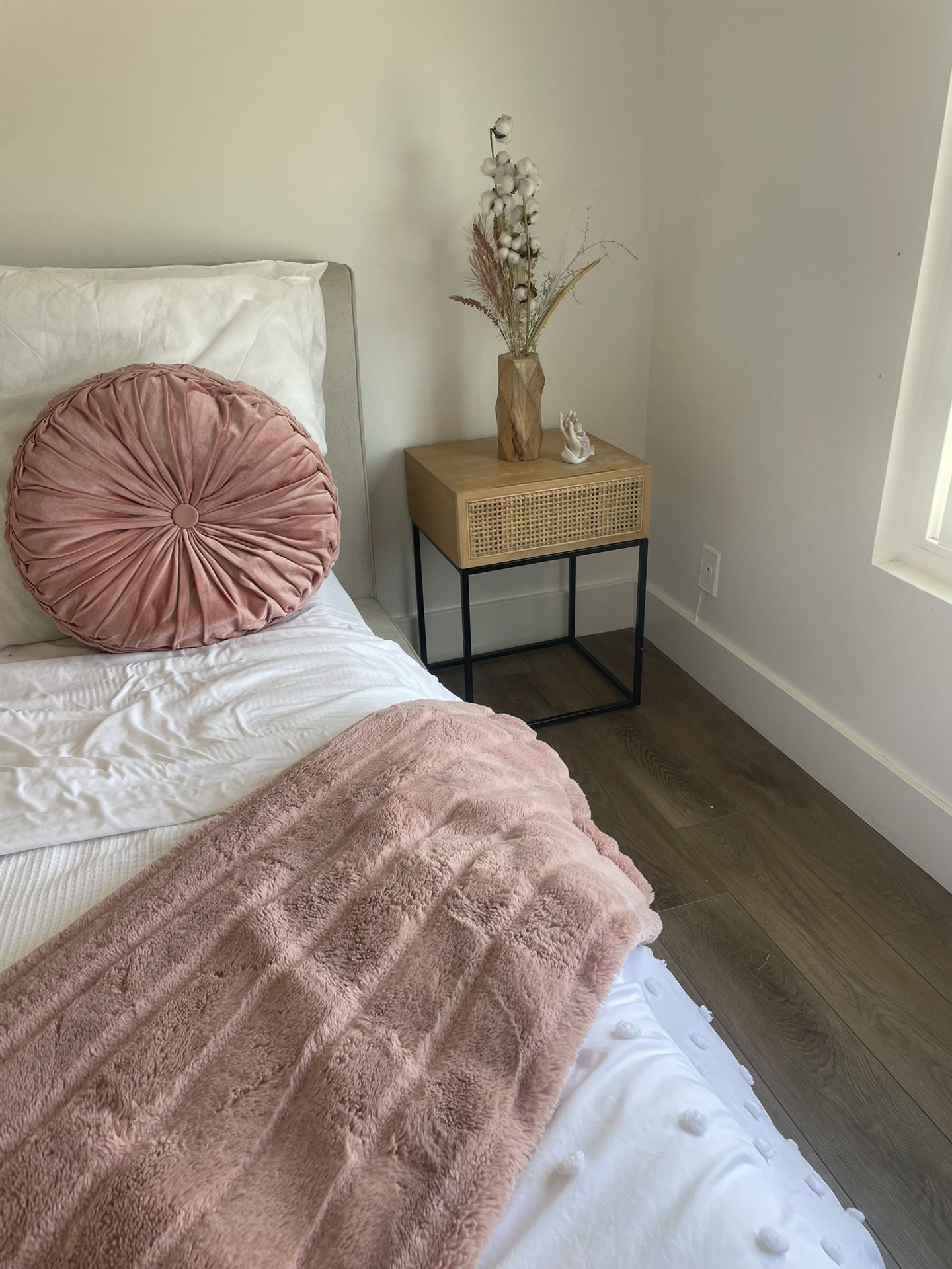 Two Blush Pillows/blanket