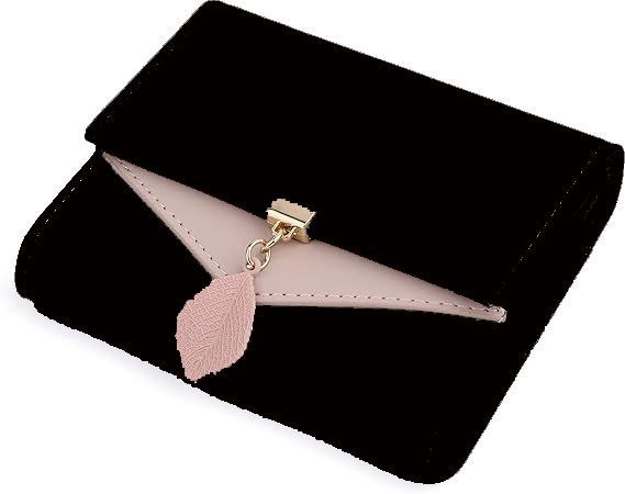UTO Small Wallet for Women Girls Wallet Leather Vegan Leaf Pendant Card Holder Organizer Zipper Coin Purse