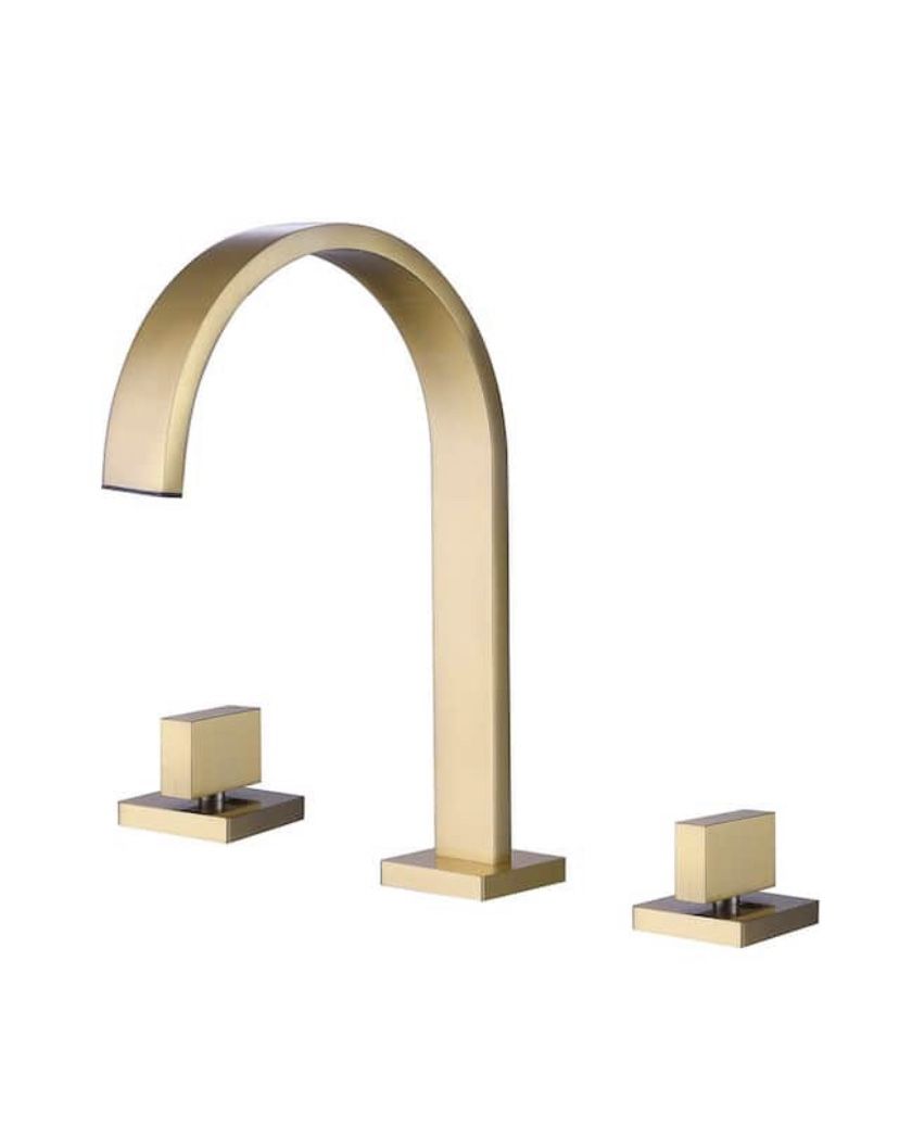 IHOMEadore 8 in. Widespread Double Handles Bathroom Faucet in Brushed Gold