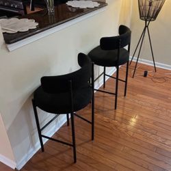28" Boucle Upholstered Metal Counter Stool Set Of 2, Black