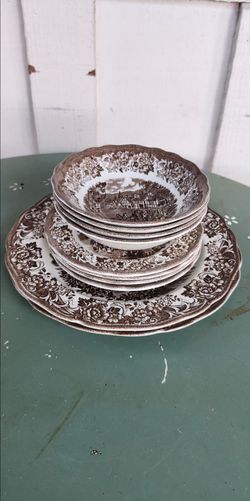 Vintage 10 Piece Royal Staffordshire "Stratford Stage "Ironstone Dishes in Brown!