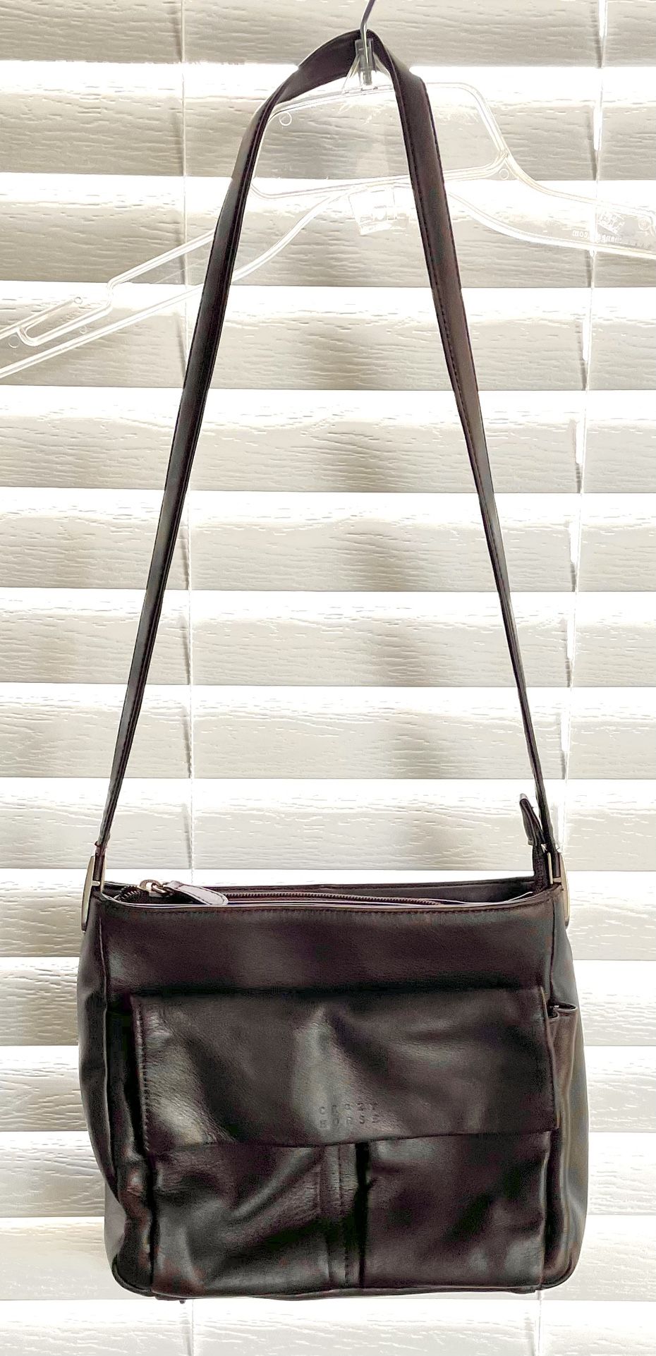 Liz Claiborne CRAZY HORSE Shoulder Bag-Leather/Faux Leather -Multi-Section-Brown