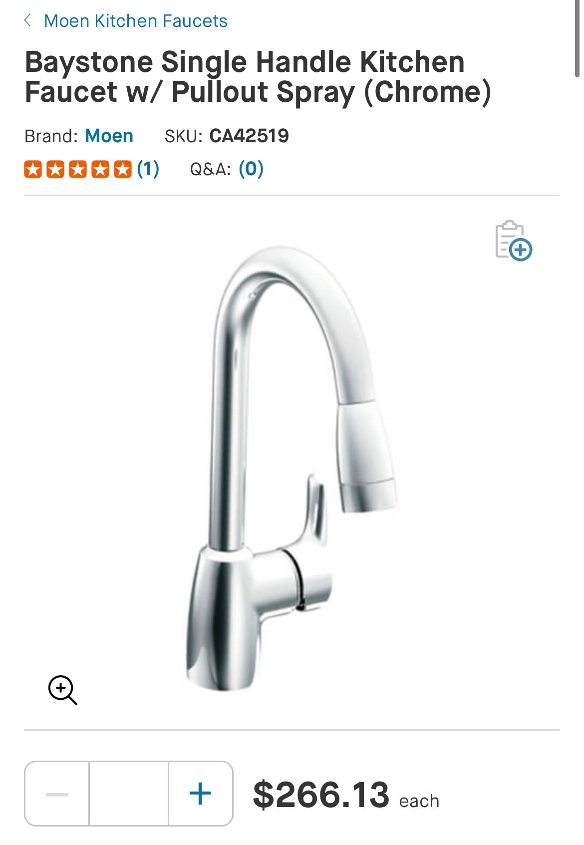 Baystone Single Handle Kitchen Faucet W/ Pullout Spray (Chrome)