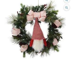 Brand New Holiday Time Red White and Green Gnome Centerpiece Wreath, 26"