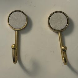 2 gold & marble wall hooks