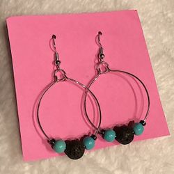 Lava Rock and Turquoise Hoop Earrings