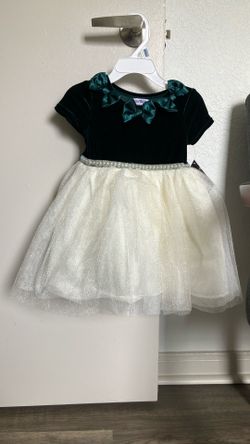 Toddler Girl Green Felt Dress With Shimmery White Skirt