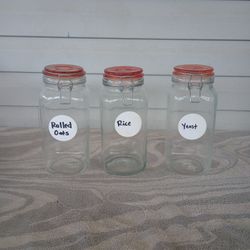 Set of 3 Glass storage jar with orange lid clip Large 72 fl oz(2.13L)